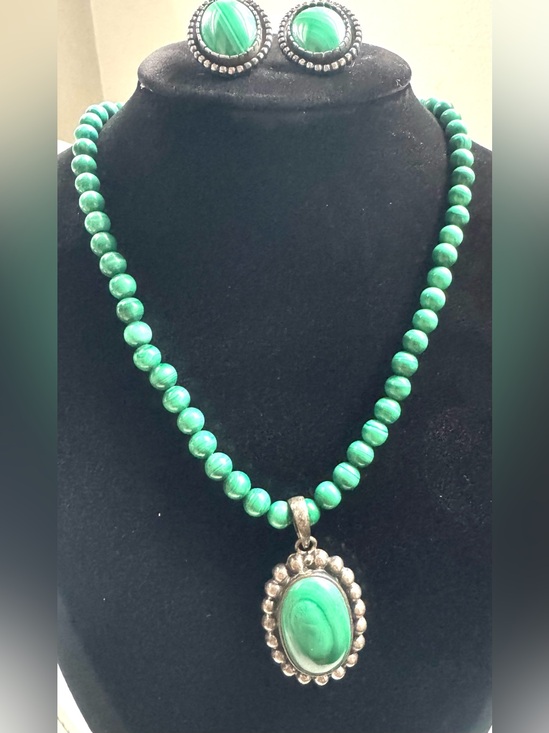 Jewelry - Vintage Mexico Malachite Sterling Silver Earrings & Pendant Set